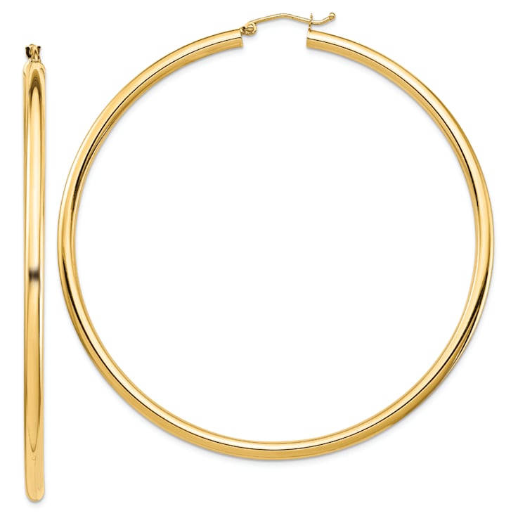 14k Yellow Gold 2 13/16" Polished Tube Hoop Earrings