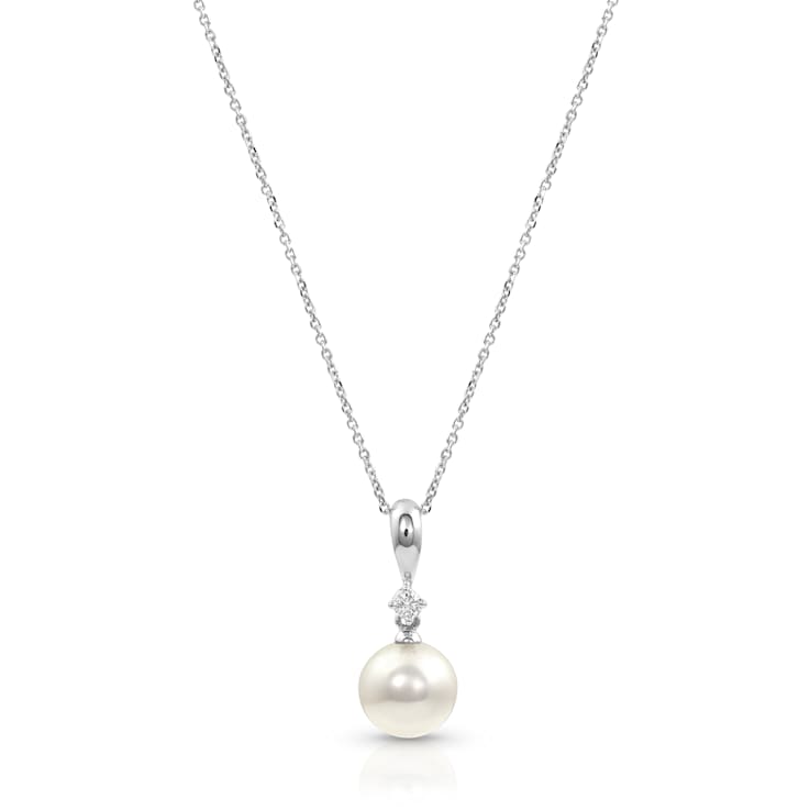 14K White Gold Diamond Akoya Pearl Pendant