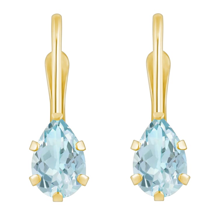 6x4mm Pear Shape Aquamarine 10k Yellow Gold Drop Earrings