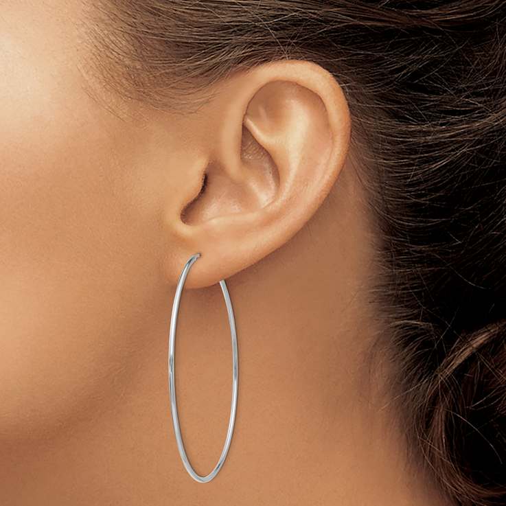 Rhodium Over 14k White Gold Polished 2 1/8" Endless Tube Hoop Earrings