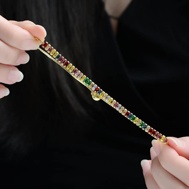 Multi-Color CZ Bolo Bracelet In 14K Gold Over Brass