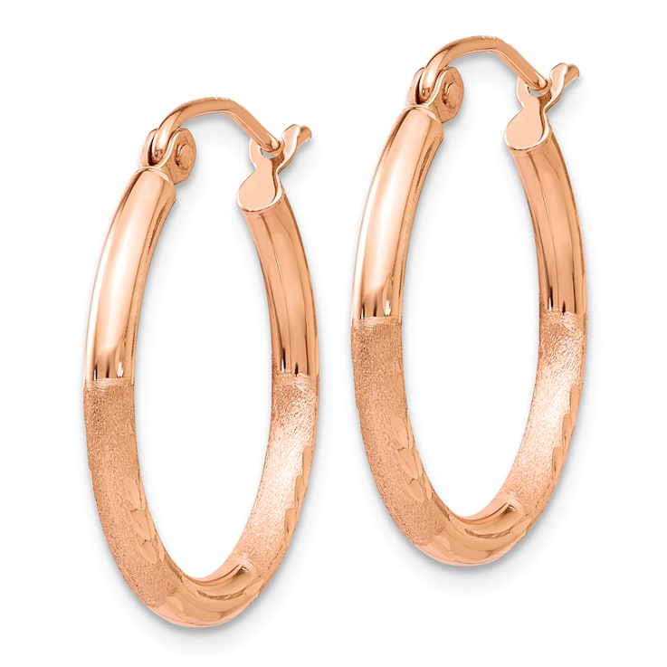 14k Rose Gold Satin and Diamond-Cut 13/16" Hoop Earrings