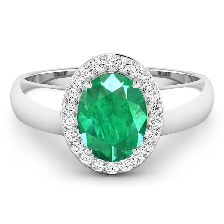 1.75ctw Green Emerald and Diamond 14K White Gold Halo Ring