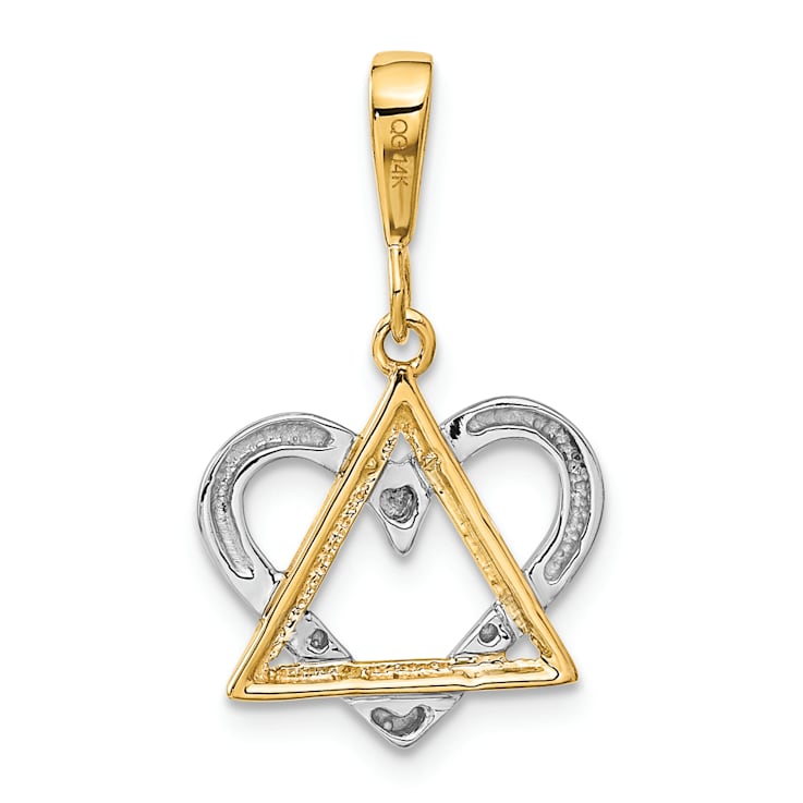 14k Yellow Gold and 14k White Gold Star of David with Heart Pendant
