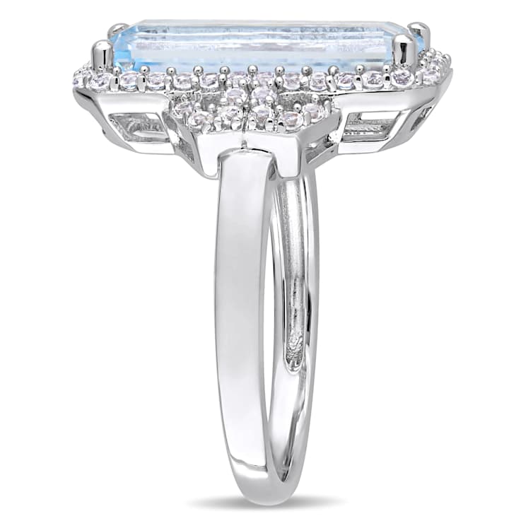 4.25ctw Sky Blue and White Topaz Halo Ring in Sterling Silver