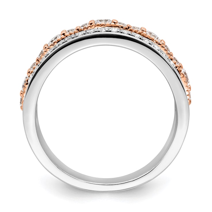 14K Two-tone White and Rose Gold Diamond Wedding Band 1.03ctw