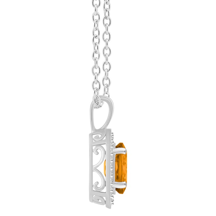 8x6mm Oval Citrine 1/8 ctw Diamond Rhodium Over Sterling Silver Halo
Pendant with Chain
