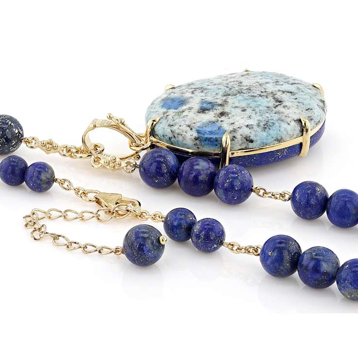 Lapis Lazuli And Azurite In Granite Matrix Reversible Enhancer Necklace
In 18K Gold Over Sterling Silver