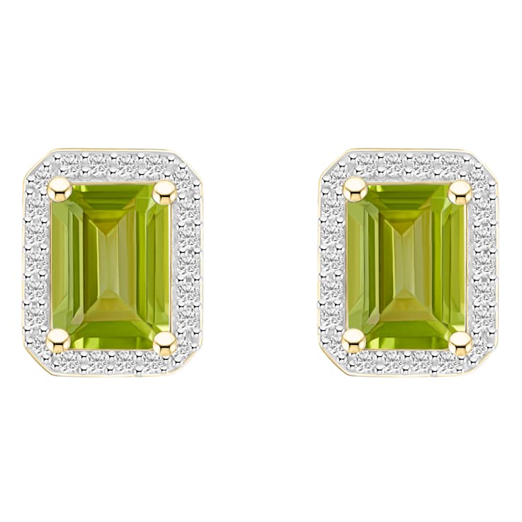 7x5mm Emerald Cut Peridot And Created White Sapphire 10k Yellow Gold
Halo Stud Earrings