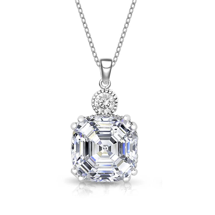 Square CZ Solitaire Pendant In Sterling Silver
