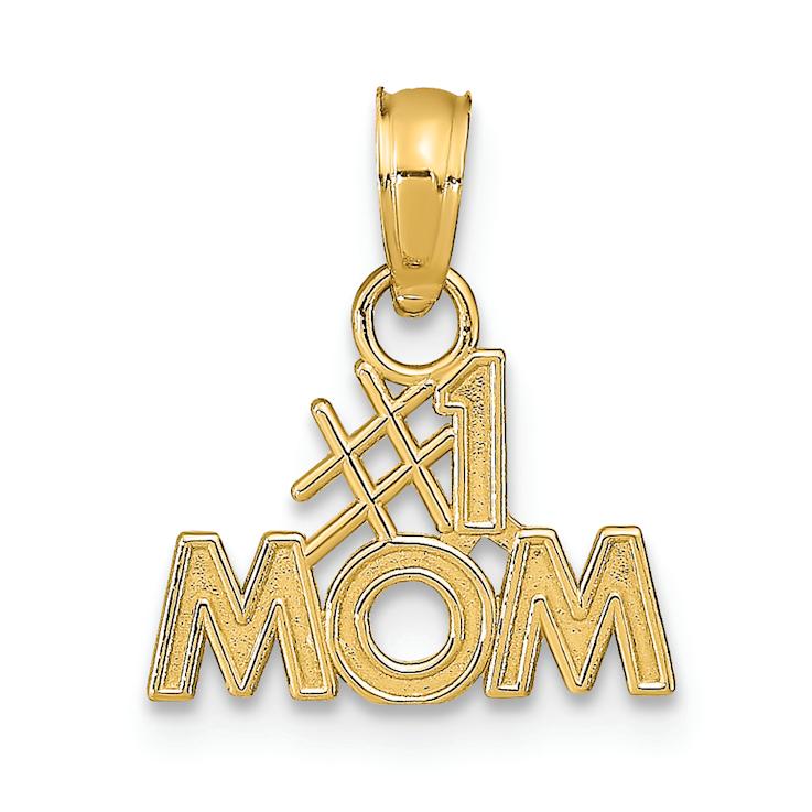 14k Yellow Gold Polished Textured Number 1 MOM Pendant