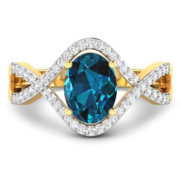 1.34ctw London Blue Topaz and Diamond 14K Yellow Gold Halo Ring