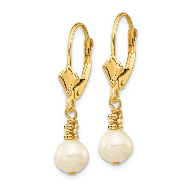 14K Yellow Gold 5-6mm White Semi-round Freshwater Cultured Pearl
Leverback Earrings