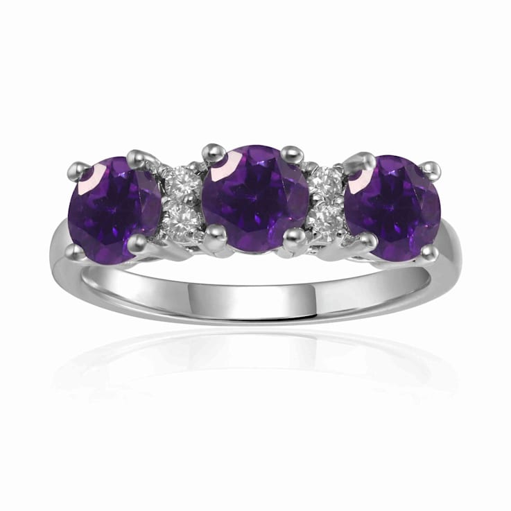 Amethyst and Moissanite Sterling Silver 3-Stone Ring