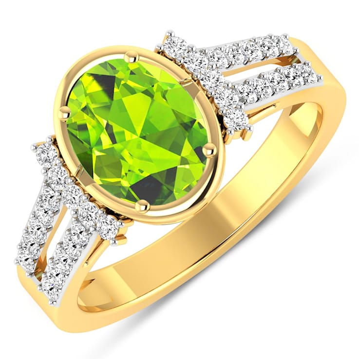 1.9ctw Green Peridot and Diamond 14K Yellow Gold Halo Ring