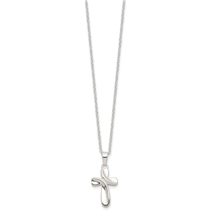 Rhodium Over Sterling Silver Cross Necklace