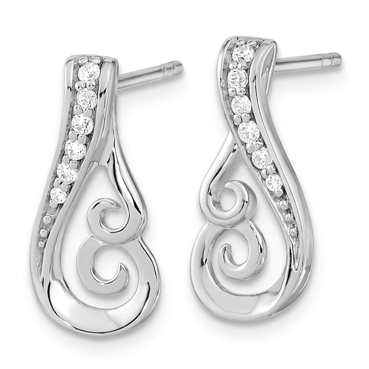 Rhodium Over Sterling Silver Polished Cubic Zirconia Dangle Earrings