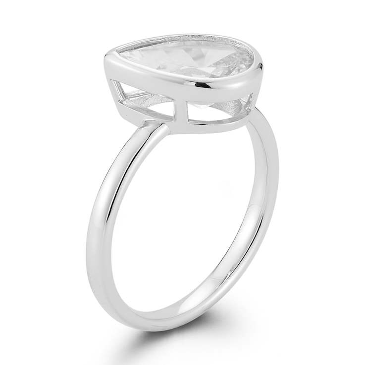 Rachel Zoe Pear-Shaped CZ Solitaire Ring in Rhodium Over Sterling Silver
