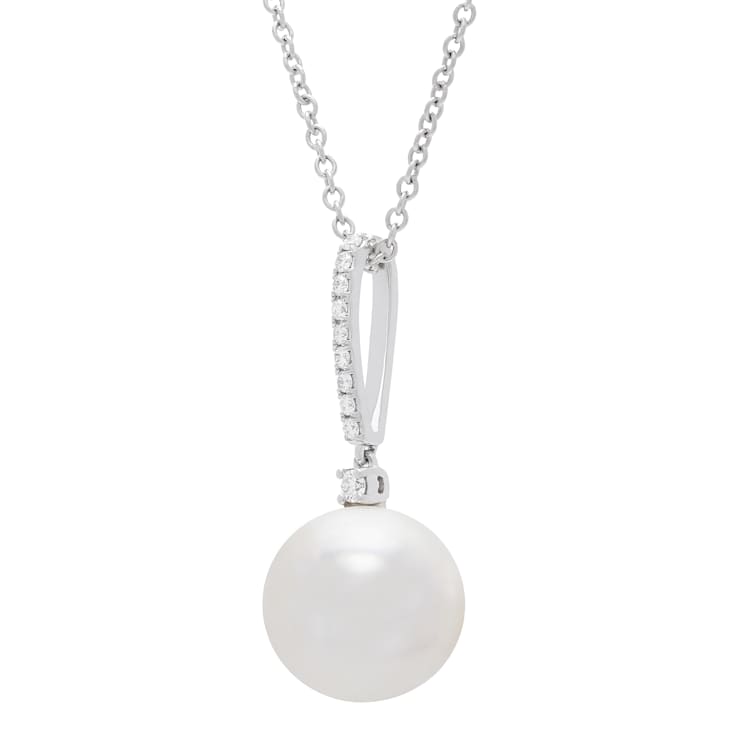 13-14mm Round White Freshwater Pearl and 0.15ctw Diamond 14K White Gold
Pendant with Chain