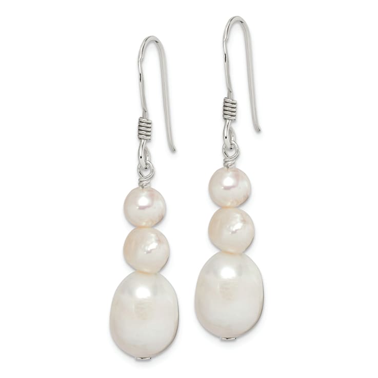 Sterling Silver Polished 6-10mm Freshwater Cultured Pearl Dangle Earrings