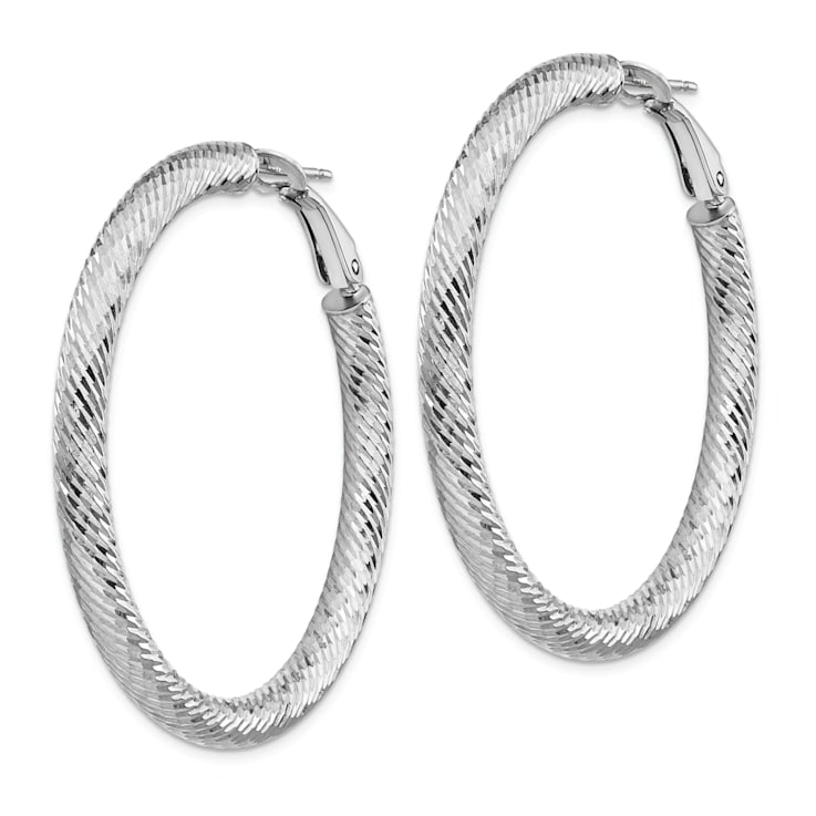 Rhodium Over 14k White Gold 1 13/16" Diamond-Cut Round Hoop Earrings
