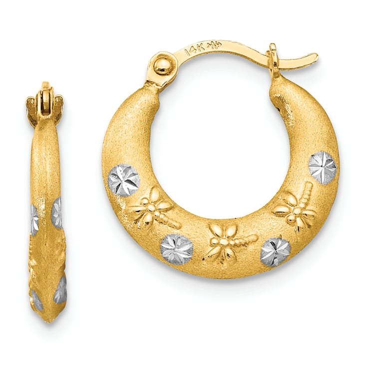 14K Yellow Gold with Rhodium Hoop Earrings