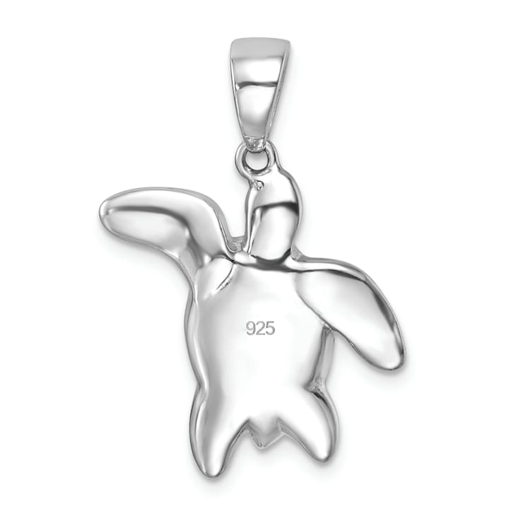 Rhodium Over Sterling Silver Polished Crystal Turtle Pendant