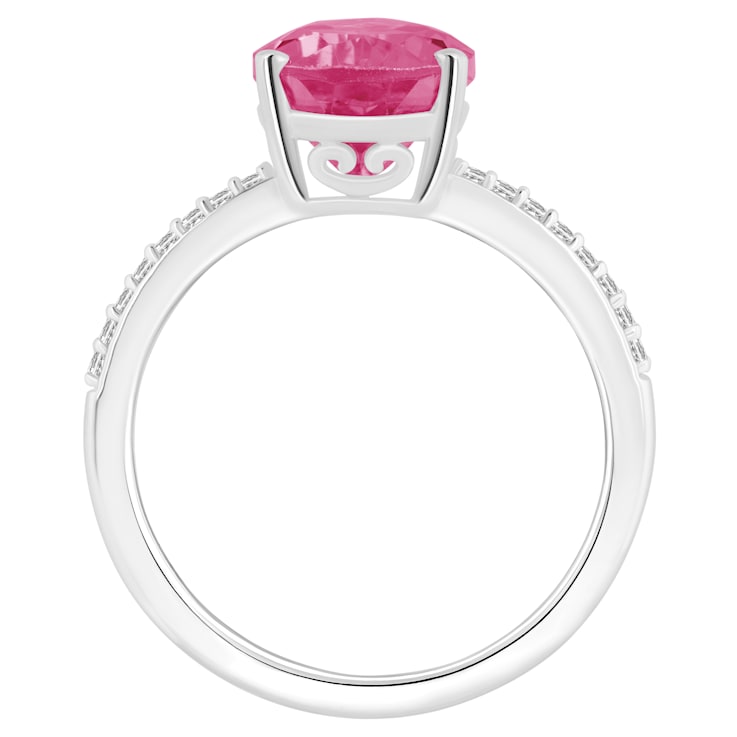 12x8mm Pear Shape Pink Topaz and 1/10 ctw Diamond Rhodium Over Sterling
Silver Ring
