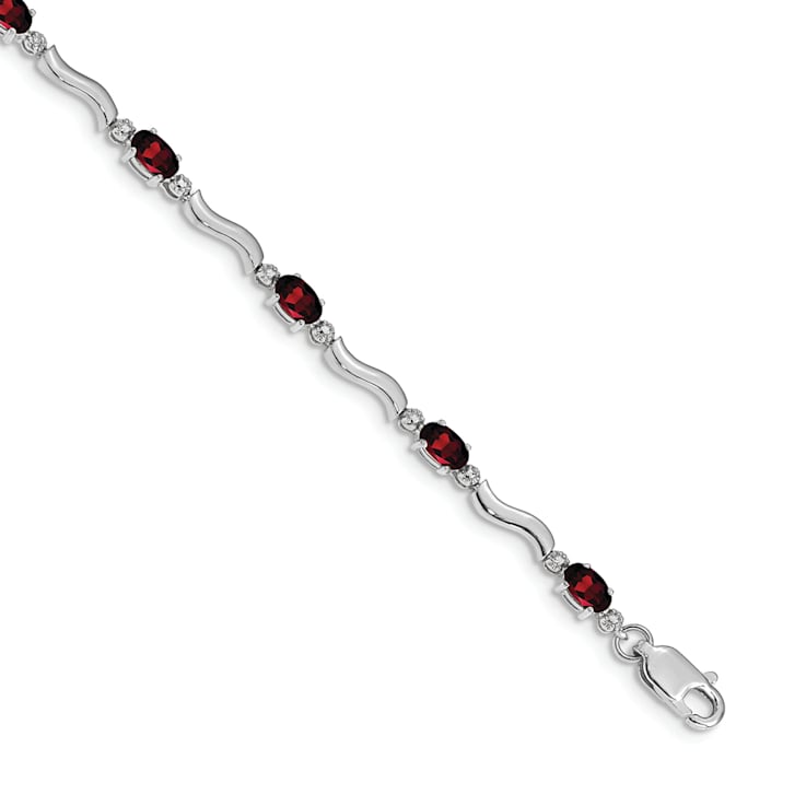 Rhodium Over 14k White Gold Fancy Diamond and Garnet Bracelet