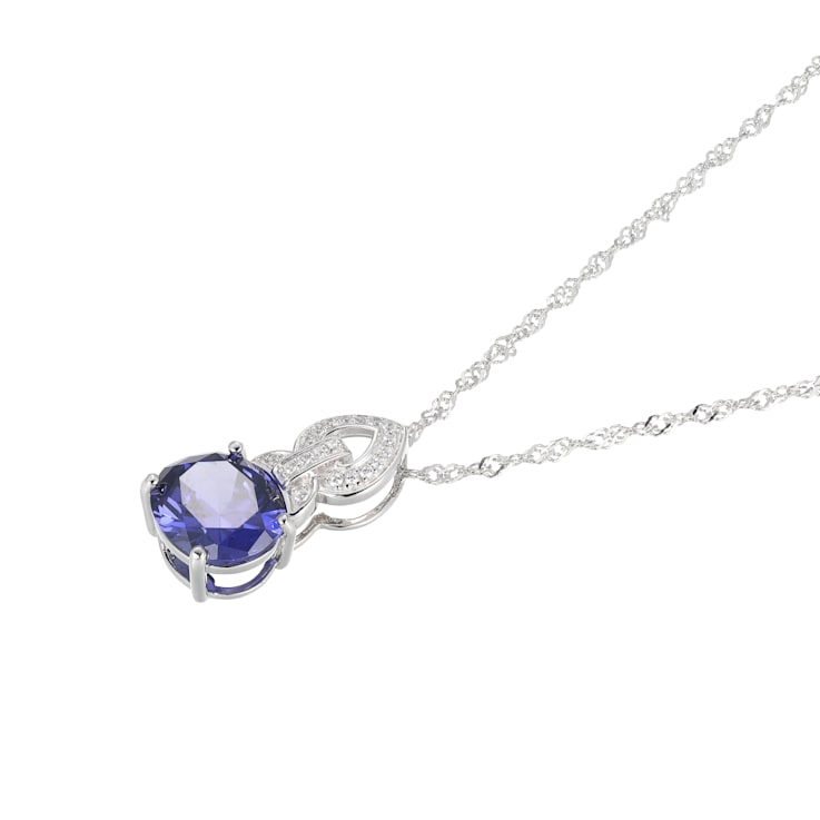 Blue And White Cubic Zirconia Platinum Over Sterling Silver Pendant With
Chain 6.65ctw