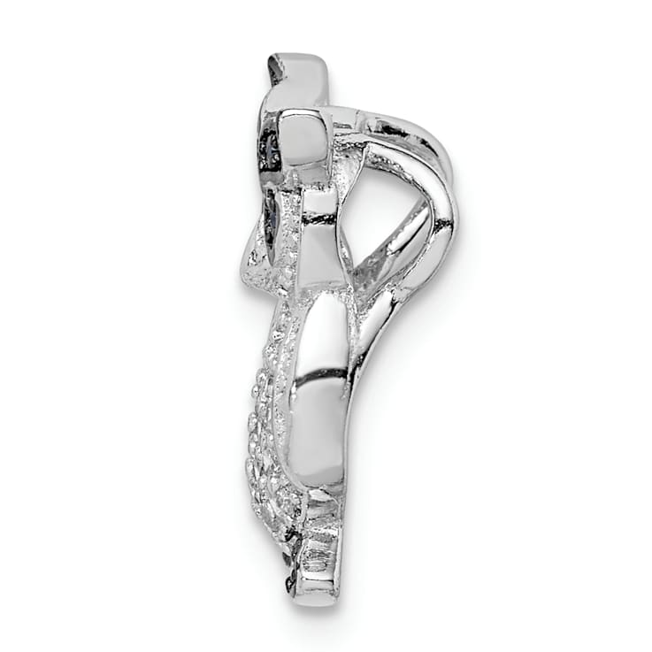 Rhodium Over Sterling Silver Black and Clear Cubic Zirconia Owl Chain Slide