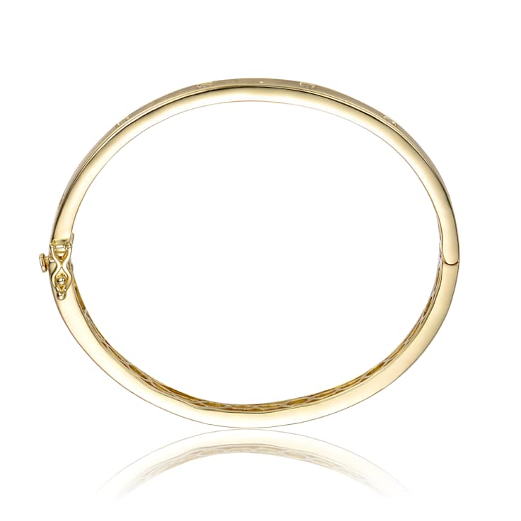 CZ Bezel Set Bangle Bracelet In 14K Gold Over Brass