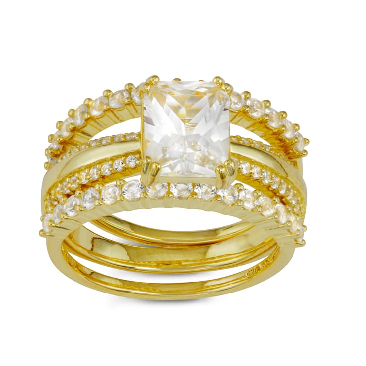 Lab Created White Sapphire 14K Yellow Gold Over Sterling Silver Bridal
Ring Set 4.00ctw