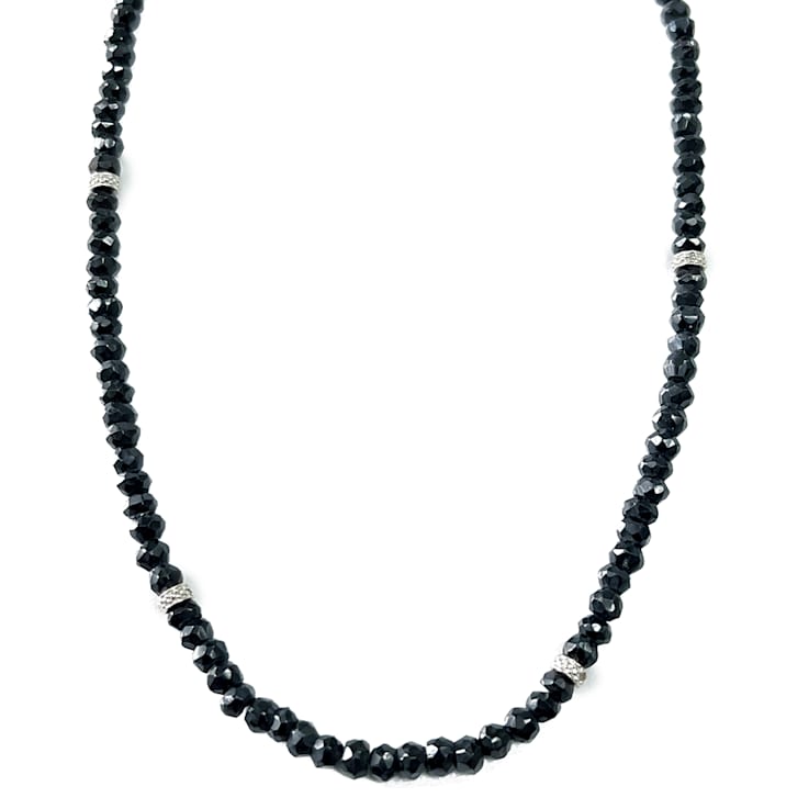 Black Spinel and Diamond Washer Sterling Silver Necklace 75.00ctw