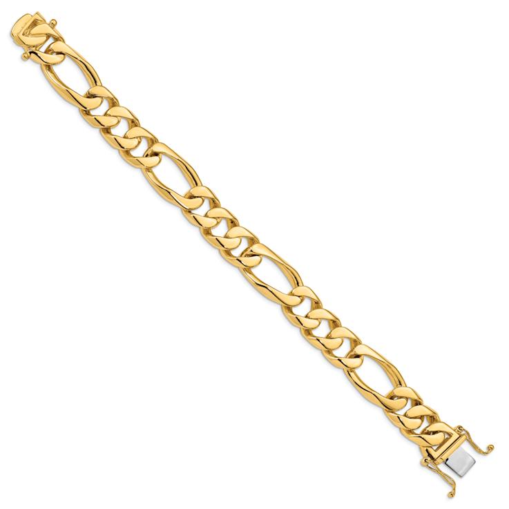 14k Yellow Gold and 14k White Gold 13mm Hand-Polished Figaro Link Bracelet