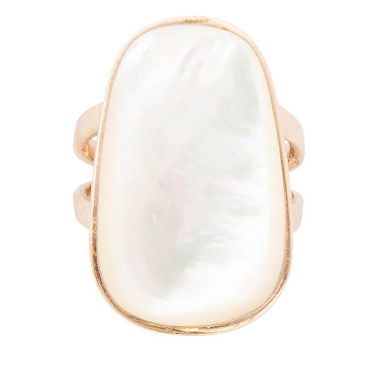 Barse Mother-Of-Pearl Open-Design Statement Ring In Bronze