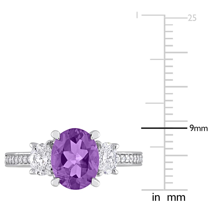 Amethyst and Diamond 14K White Gold 3-Stone Ring 2.06ctw