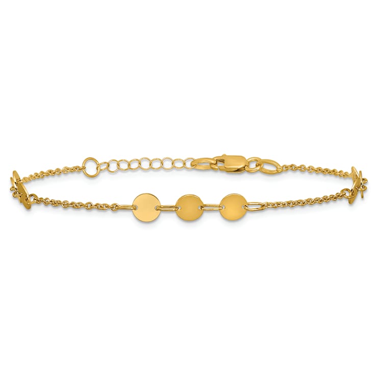 14K Yellow Gold Polished Circle Disc with 1-inch Extension Bracelet
