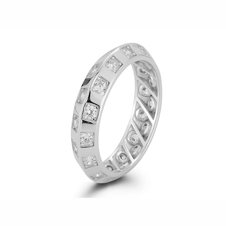 Sterling Statements Rhodium Over Sterling Silver CZ Knife Edge Checkered
Band Ring