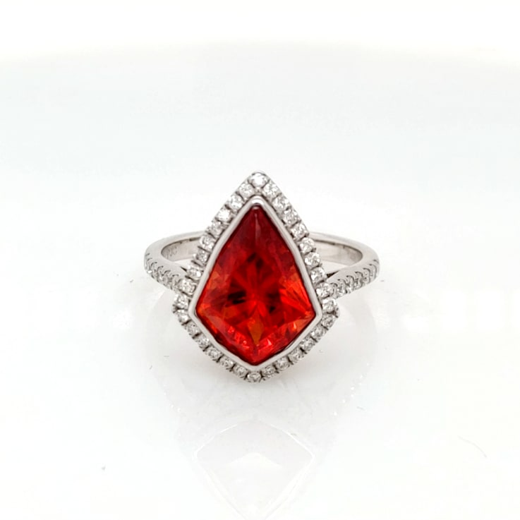6.65 Cts Rhodochrosite and 0.45 Cts White Diamond Ring in 14K WG