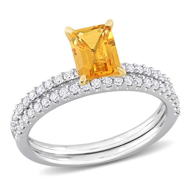 Citrine and Diamond 14K Yellow Gold Bridal Ring 1.48ctw