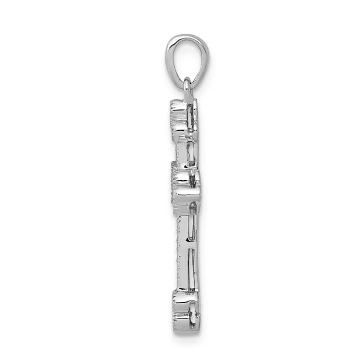 Rhodium Over 14k White Gold Diamond Filigree Budded Cross Pendant