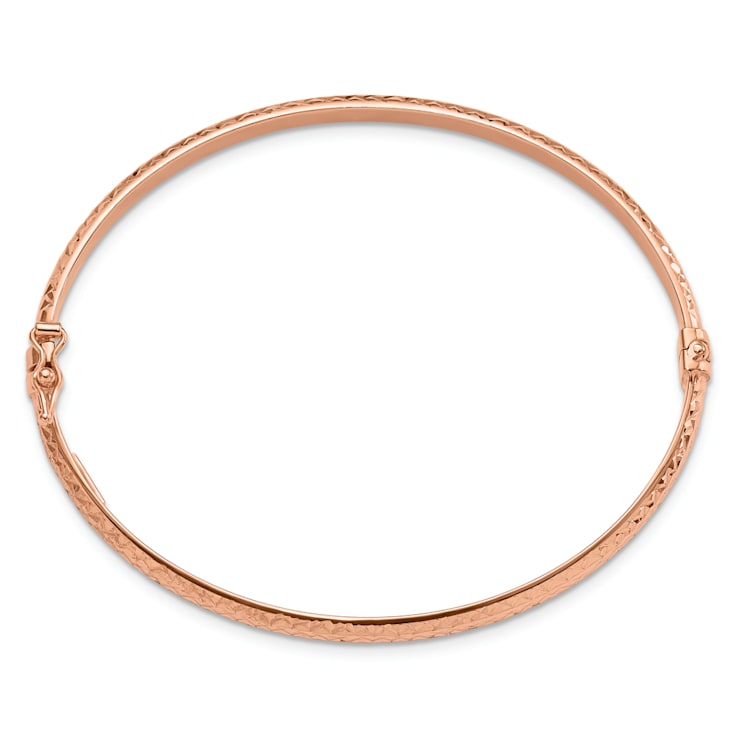 14K Rose Gold Diamond Cut 4mm Hinged Bangle