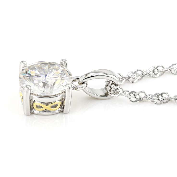 Round Solitaire Moissanite Pendant Necklace In Platinum-Enhanced
Sterling Silver With 14K Gold Accents