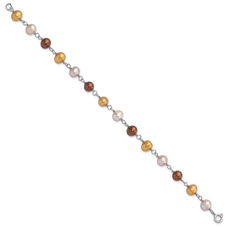 Rhodium Over Sterling Silver Multi-color Freshwater Pearl
Necklace/Bracelet/Earring Set