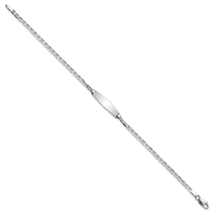 Rhodium Over 14k White Gold Soft Diamond Shape Mariner Link ID Bracelet