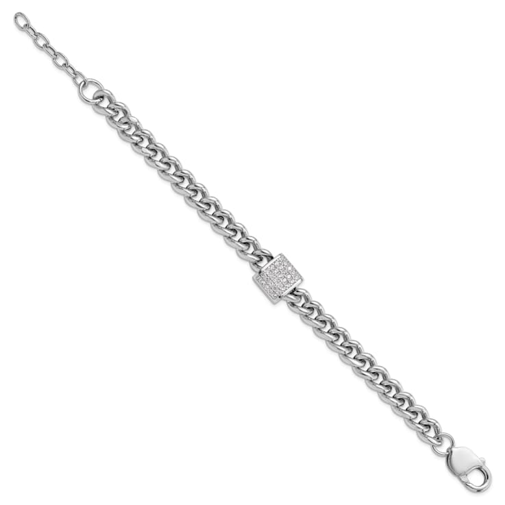 Rhodium Over Sterling Silver Cubic Zirconia Curb Link 7 Inch with 1-inch
Extension Bracelet