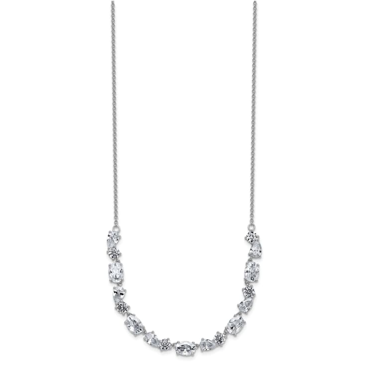 Rhodium Over Sterling Silver Polished Fancy Cubic Zirconia Necklace