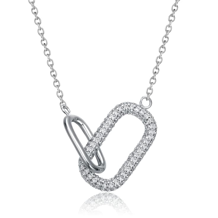 Interlocking Link CZ Pave Necklace In Sterling Silver