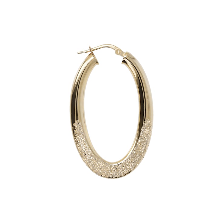 18K Yellow Gold Over Sterling Silver Fancy Pave' & Polished
1-1/2" Oval Hoop Earrings